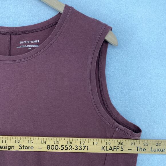 EILEEN FISHER Dress L Stretch Cotton Jersey Shift Tank Mini Sleeveless Brown USA - Picture 7 of 9